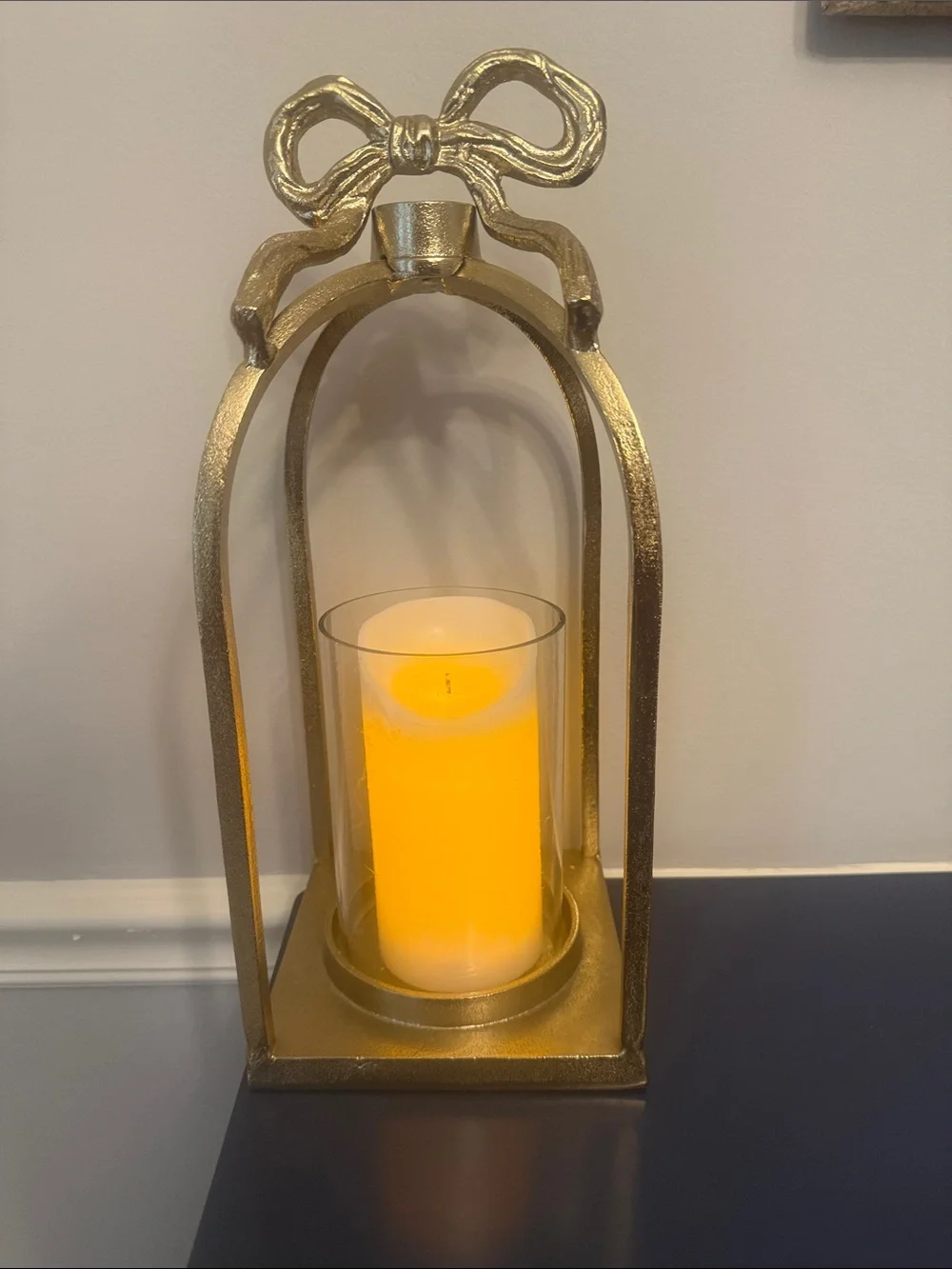 LoveShackFancy Gold Bow Lantern with Glass Hurricane